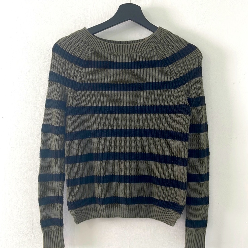 Express, black and army green striped sweater